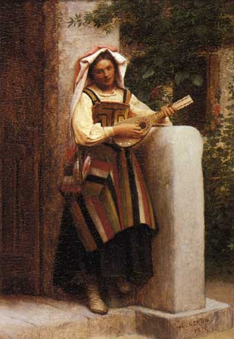 Жан-Леон Жером. Итальянская девочка, играющая на мандолине.